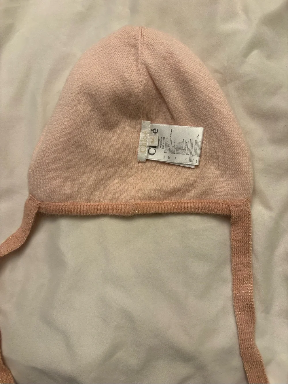 Kids Beige pink with gold specks beanie hat Chloe size 44 reversible winter